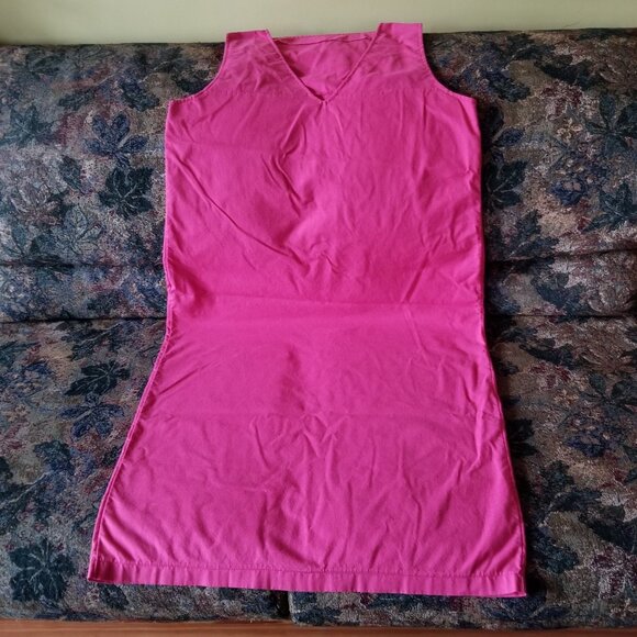 Unique v-neck sleeveless, shift dress, pink, cotton, vintage 80s, S, M, handmade - Picture 1 of 5